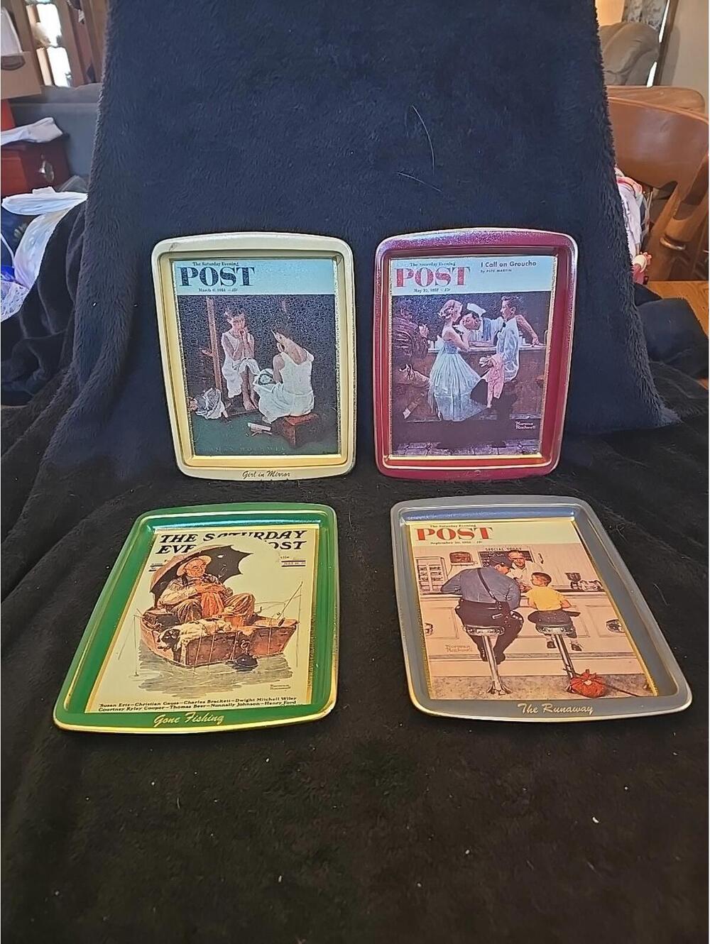 Vintage Daher Saturday Evening Post Norman Rockwell 4 Tin Trays